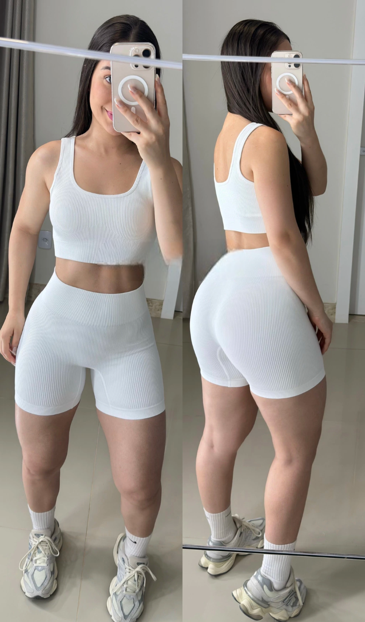 Conjunto de short sem empina e sem costura canelado power