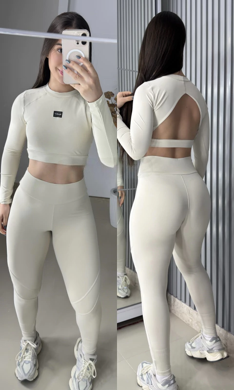 Conjunto Vitality de manga longa com legging no poliamida premium costas nuas