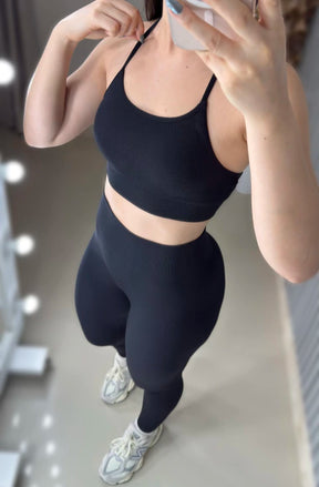 Conjunto de legging empina bumbum sem costura canelado power