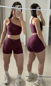 Conjunto Fresh de short sem empina poliamida com compressão vinho