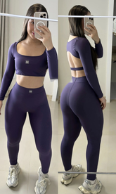 Conjunto Pulse de manga longa com legging sem empina roxo