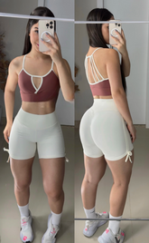 Conjunto de short empina bumbum poliamida premium off com marrom