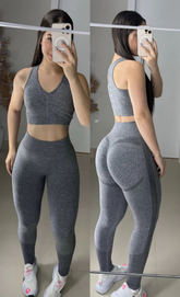 Conjunto de legging empina bumbum sem costura cinza mesclado