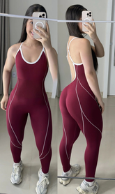 Macacão empina bumbum sem costura Marsala com alças reguláveis