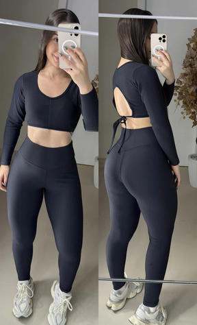 Conjunto de legging canelado BLACKOUT preto de manga longa