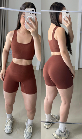 Conjunto de short sem empina e sem costura canelado power