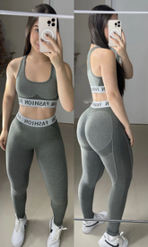 Conjunto de legging empina bumbum Poliamida Nylon FASHION cinza