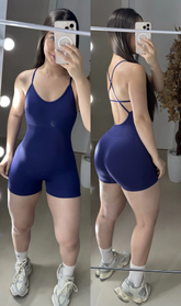 Macaquinho empina bumbum sem costura costas cruzadas mirtilo