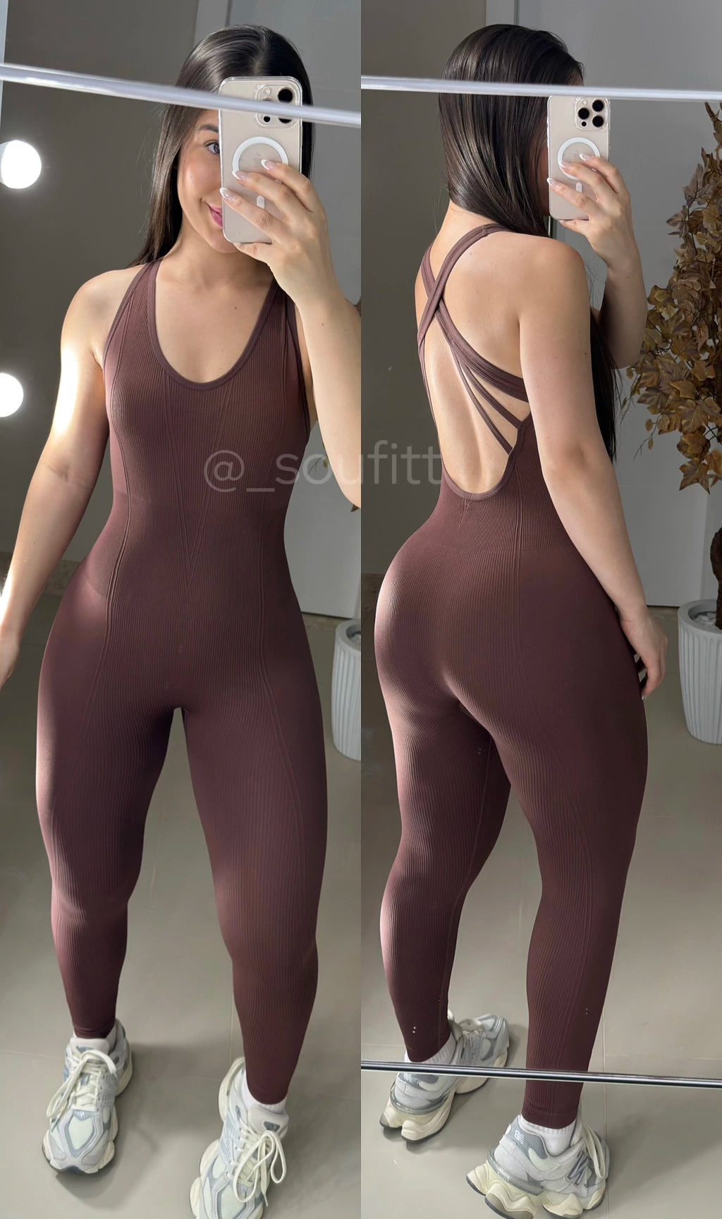 Macacão sem empina todo texturizado sem costura marrom